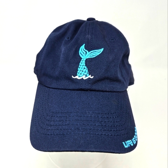 LIFE IS GOOD NAVY BLUE BASEBALL HAT CAP LIGHT BLUE MERMAID TAIL WOMEN OS COTTON - Picture 1 of 15